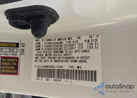 2014 Honda Cr-V Ex from USA, damaged, VIN 5J6RM4H59EL115280